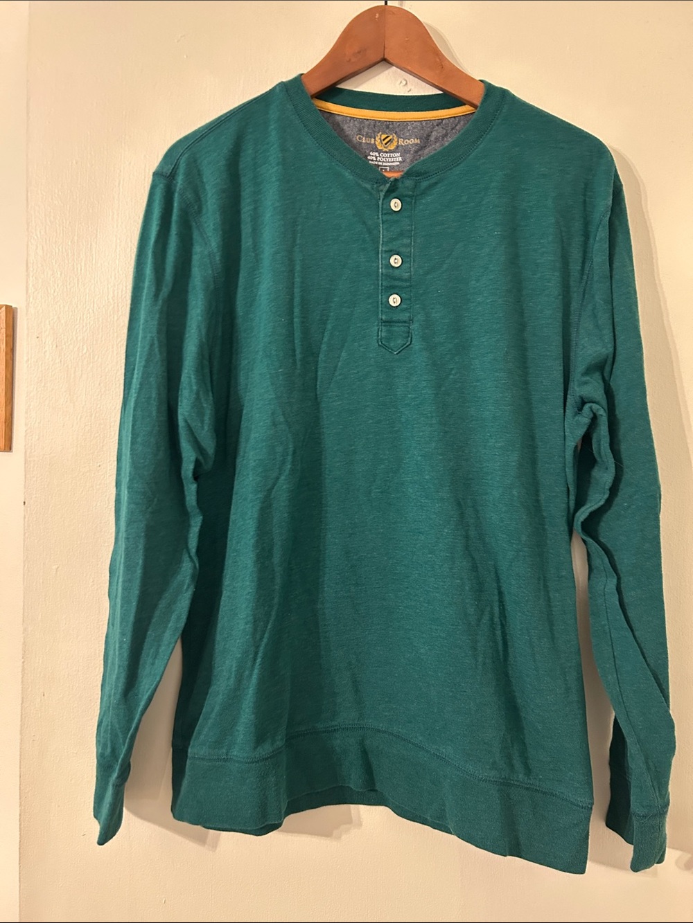 Men's Emerald Green Henley Fitted Long Sleeve Shirt